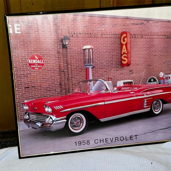 Rare 1958 Chevrolet Convertible Vintage Cherry Red Print Glass Cover Thin Frame - Picture 3 of 9
